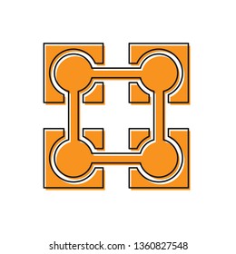 Orange Blockchain technology icon isolated on white background. Cryptocurrency data sign. Abstract geometric block chain network technology business. Vector Illustration