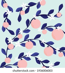 Orange blossom background with leafy vines 