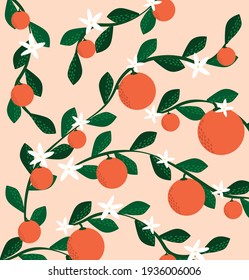 Orange Blossom Background With Leafy Vines 