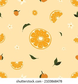 Orange with blossom and leaves seamless pattern. Vector for background , fabric or paper
