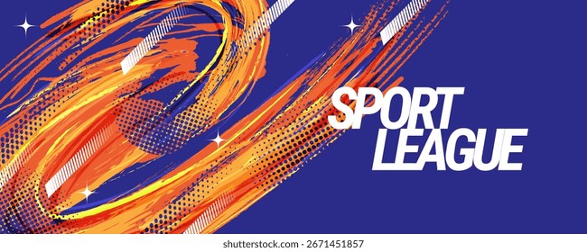Fondo Abstractas naranja y azul con pinceladas y estilo semitono. Cubierta de deportes de grunge o diseño de póster