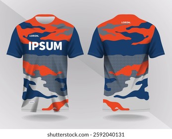 orange and blue abstract background and pattern for sport jersey design and mockup