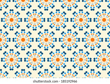 Orange and Blue abstract circle flower pattern on sweet background. Modern flower style for design.