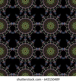 Orange and blue abstract ornament, vector seamless pattern of abstract decorative elements.