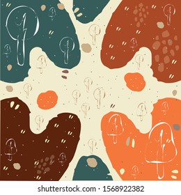 Orange and Blue Abstract Shapes, Cute Scandinavian Terracotta Pattern in modern colours. Cute Elements. Modern abstract art for prints.  Nordic Design.