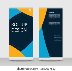 Orange blue Abstract Shapes Modern Exhibition Advertising Trend Business Roll Up Banner Stand Poster Brochure flat design template creative concept. Orange blue Roll Up EPS. Presentation Cover