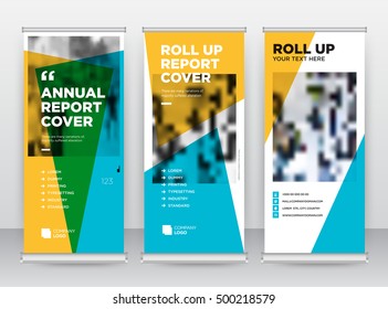 Orange Blue Abstract Shapes Modern Exhibition Advertising Trend Business Roll Up Banner Stand Poster Brochure flat design template creative concept. Presentation. Cover Publication. Stock vector. EPS