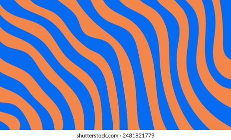 Orange Blue Abstract Wavy Background with Bending Texture. Flowing striped textured social media template. Modern vibrant geometric phone wallpaper. Vector illustration. 1920x1080 ratio.