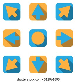 Orange and blue arrow direction up, down, right and left flat icon isolated vector set