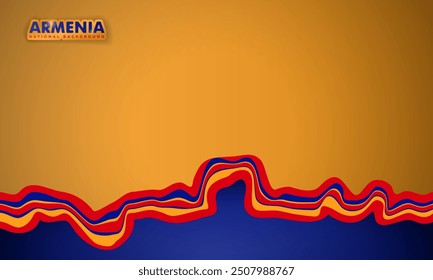 Fondo azul anaranjado con diseño de cinta naranja azul rojo abstracto. Buena Plantilla para el Día de la Independencia de Armenia o la campaña del Día Nacional