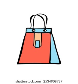 Orange and blue bag  with clasp. Bags for fashion ads, seasonal sales, and store promotions. Sketch illustration. Vector image.