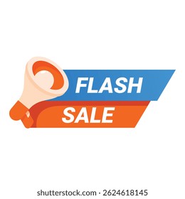 Anuncio naranja y azul anuncia una venta flash con un megáfono