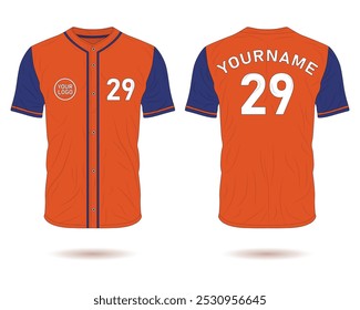 Orange and blue baseball jersey uniform mockup