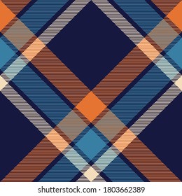 Orange, Blue and beige colors diagonal modern plaid Scottish seamless pattern.Texture from plaid,tablecloths, clothes, shirts, dresses, jacket, skirt, paper, blankets and other textile products.