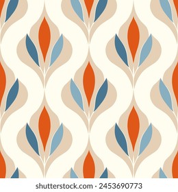 Orange, Blau und Beige Luxus-Vektorgrafik nahtlose Muster. Ornamente, traditionelle, ethnische, arabische, türkische, indische Motive. Ideal für Stoff und Textil, Bildschirmhintergrund, Verpackungsdesign oder jede beliebige Idee.