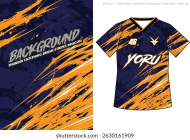 orange blue black brush dragon sublimation jersey design graphic template vector background spiky grunge abstract texture pattern sporty shirt soccer football brush splash splatter paint stripes