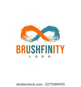 Logotipo de pincel naranja y azul con símbolo infinito
