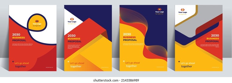 Plantilla de diseño del catálogo de propuestas comerciales de color azul naranja