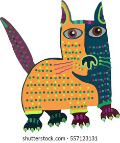 Orange with blue cat looking at his green eyes. Funny two-color abstraction animal.
