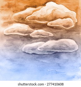  orange blue clouds  watercolor vector background