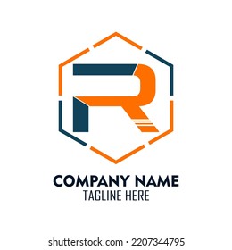 orange and blue color of r initial logo