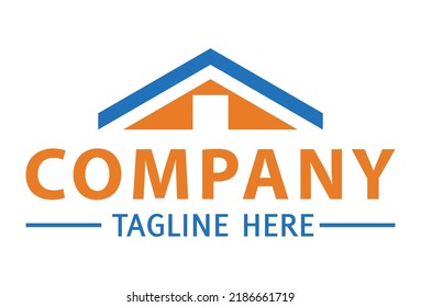 Orange und Blue Color Simple Shape Roof Home Logo Design