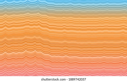 Borde vectorial de franjas de color naranja y azul con ondas. Ilustración colorida en estilo de mármol abstracto con gradiente. Un nuevo diseño para tu anuncio, folletos, folletos.
