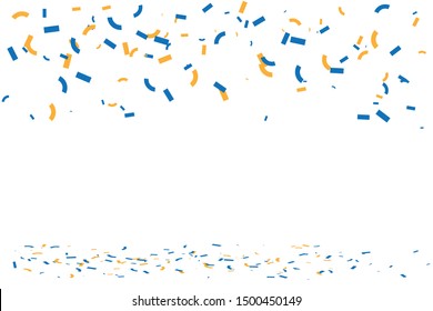 Orange And Blue Colorful Confetti On White Background. Celebration & Party. Vector Illustration