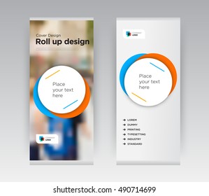 Orange Blue Creative Abstract Circle Shapes Business exhibition Roll Up Banner Stand brochure flyer flat design template new trend concept. Cover presentation. Corporate identity. Layout. Stock vector