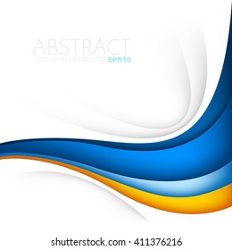 Orange and blue curve wave line background on white space for text and message modern artwork design