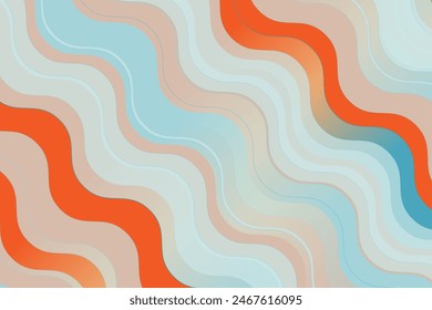 Orange blue curved wavy stripes abstract retro geometric background. Minimal corporate vector design