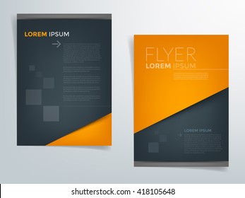 Orange and blue dark brochure template flyer design vector background with space for text design in A4 size