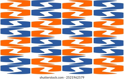 laranja e azul padrão de diamante, linha de zigue-zague sem costura em padrão branco, bloco laranja azul de zigue-zague em azulejo branco repete padrão sem costura impressão de tecido de design de imagem repleta, padrão de xadrez