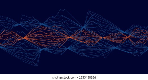 Orange and blue energy light lines header. Abstract geometric urban design element for card, header, invitation, poster, social media, post publication.
