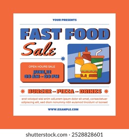 Orange Blue Flat Design Fast Food Social Media Post