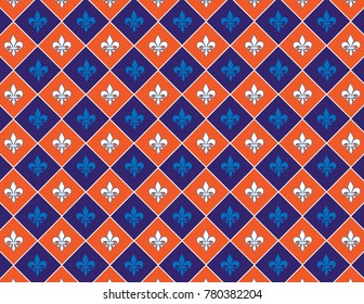 Orange and Blue Fleur de Lis Pattern