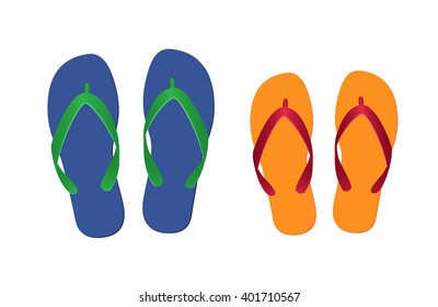 orange and blue flip flops isolated on white background. vector illustration