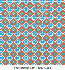 Orange blue floral seamless pattern