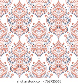 Orange and blue floral seamless pattern. Ornament, paisley elements. Traditional, Ethnic, Turkish, Indian motifs. Great for fabric and textile, wallpaper, packaging or any desired idea. 
