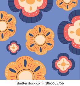orange and blue flowers background, colorful design, vector illustration