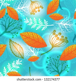 Orange and blue foliage seamless pattern