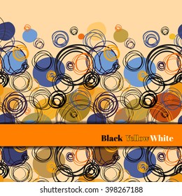 Fondo de diseño de franja de borde Horizontal de círculo abstracto geométrico azul anaranjado. Fondo elegante dibujado a mano de círculo naranja negro. Para el embalaje de la tela o el diseño de papel del círculo del Vector