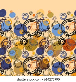 Orange blue geometric abstract circles border elegant background. Black orange circle hand drawn doodles. For bedding textile fabric, packaging wrapping or wallpaper Vector illustration stock vector.