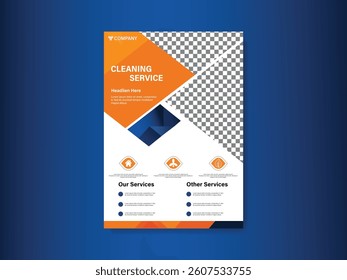 Orange and Blue Geometric Cleaning Service Flyer Design