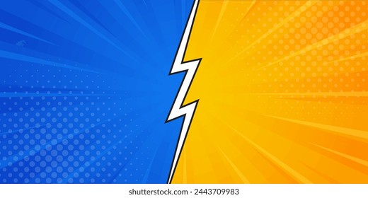 Orange and blue gradient abstract background. Pop art comic sunburst effect background with halftone. Suitable for templates, sales banners, events, ads, web, and pages