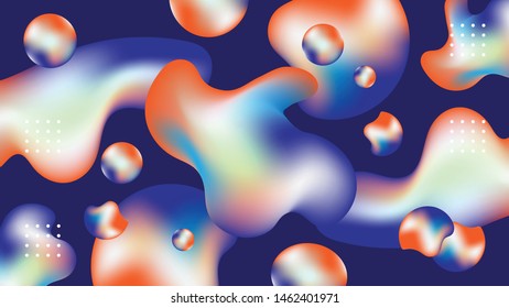 Orange and Blue gradient of abstract liquid or blob background. Fluid composition, Futuristic design.