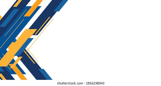 Orange and blue gradient background with abstract graphic elements for presentation background and web header design. Modern triangle decoration on white background