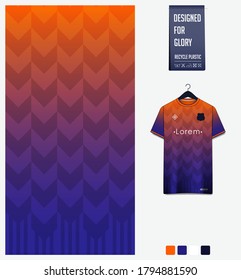 Orange Blue gradient geometry shape abstract background. Fabric textile pattern design: soccer jersey, football kit racing e-sport sport uniform. T-shirt mockup template design. Vector Illustration