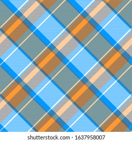 Orange blue gray check plaid seamless pattern. Vector illustration.