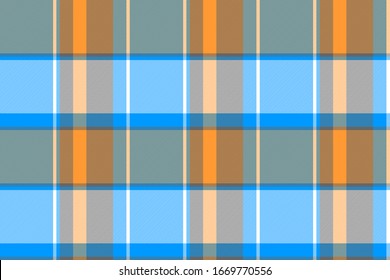 Orange blue gray check plaid seamless pattern. Vector illustration.